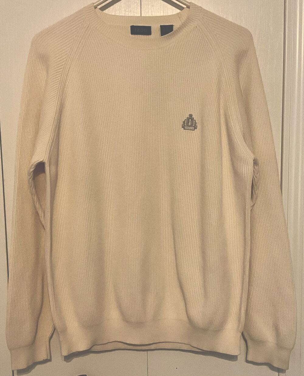Vintage Izod Sweater Stretch Men’s Large White Pullover Embroidered Crest Logo